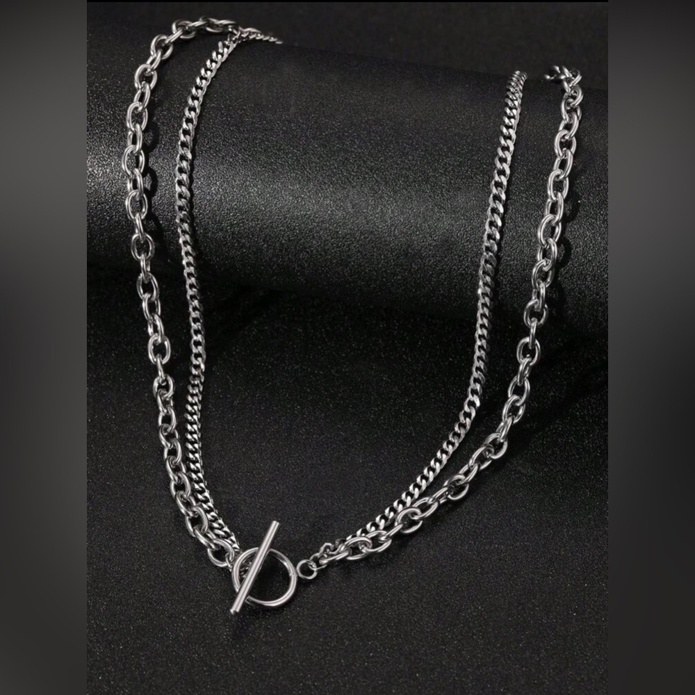 Silver Plated Stainless Steel 1pc Chain Necklace with Toggle Clasp - Picture 3 of 3